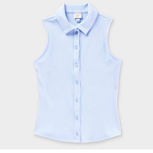 a new day Tops - Nwt A NEW DAY TARGET ribbed Collared Sleeveless Shirt Pastel Blue Preppy Busines